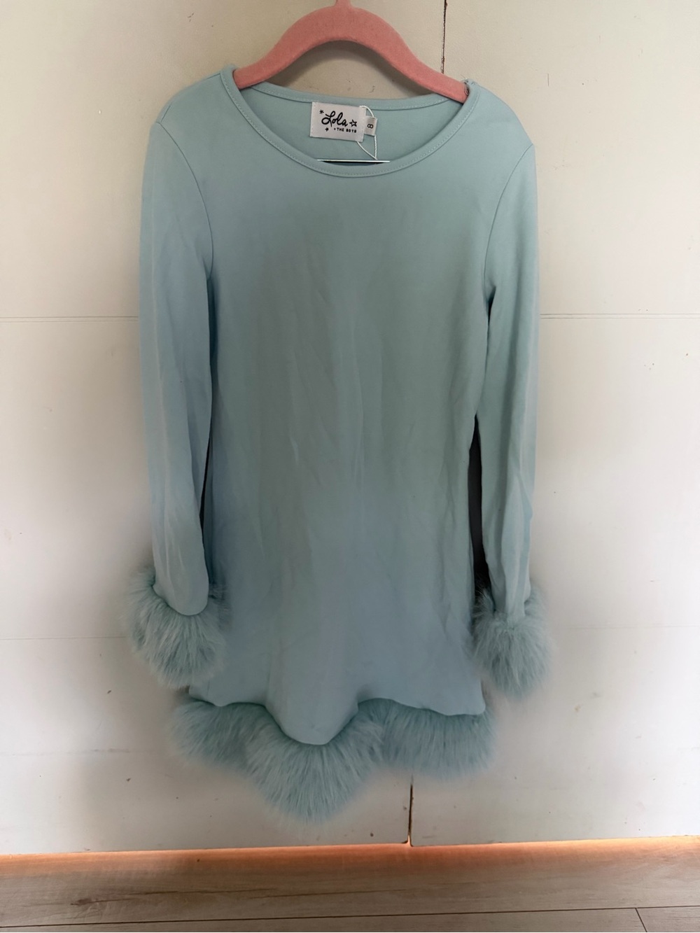 Lola + the Boys Faux Fur Trim Long Sleeve Dress size 8